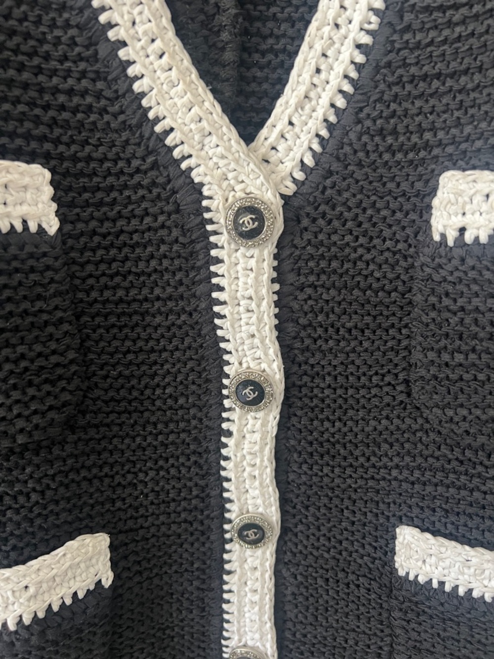 Black Knit Cardigan with White Trim - Classic Contrast Jacket - Picture 3 of 11